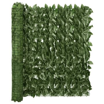 vidaXL Paravan de balcon, frunze verde închis, 600x100 cm