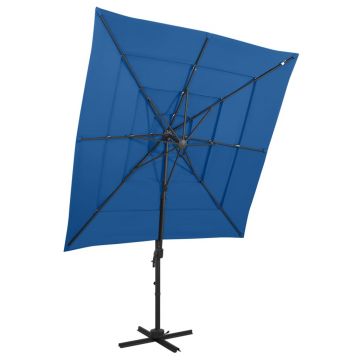 vidaXL Umbrelă de soare 4 niveluri, stâlp aluminiu, azuriu, 250x250 cm