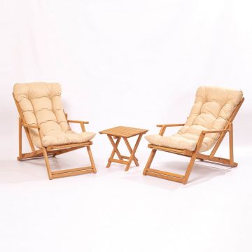 Set mobilier de grădină crem/natural din lemn de fag pentru două persoane – Floriane Garden