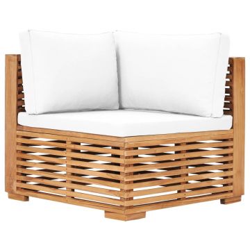 Canapea de grădină de colț cu perne crem lemn masiv de tec