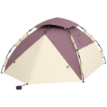 Outsunny Cort Camping 2 Locuri cu 2 Ferestre și Cârlig Interior, Cort Camping din Poliester și Fibră de Sticlă, 225x190x130 cm, Kaki
