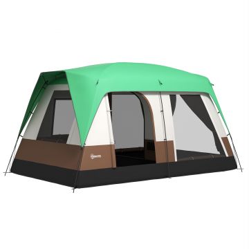Outsunny Cort Camping Impermeabil cu 4 locuri cu ferestre din plasă, Cort tunel din poliester, 490x305x225 cm, Verde