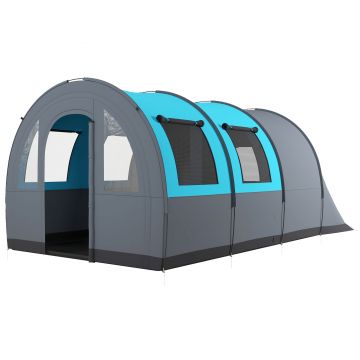 Outsunny Cort de Camping Impermeabil, Cort cu 5 Locuri, Zonă Separată de Dormit și Living, 480x260x200 cm, Gri și Albastru