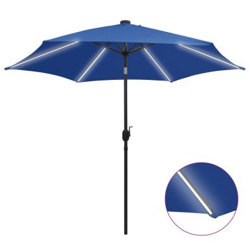 vidaXL Umbrelă de soare, LED-uri și stâlp aluminiu, azur, 300 cm