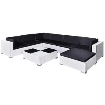 Set mobilier de gradina din poliratan 24 piese Alb