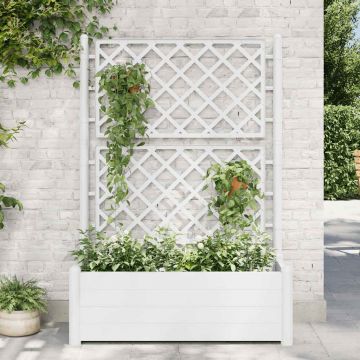 vidaXL Jardinieră de grădină cu spalier, alb, 100 x 43 x 142, PP