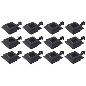 vidaXL Lămpi solare de exterior, 12 buc., negru, 12 cm, pătrat, LED