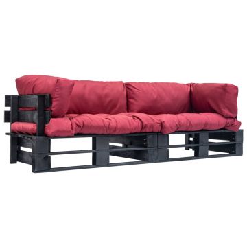 vidaXL Set canapea grădină paleți perne roșii, 2 piese, lemn pin