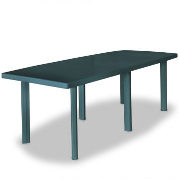 vidaXL Set mobilier de exterior, 11 piese, verde, plastic