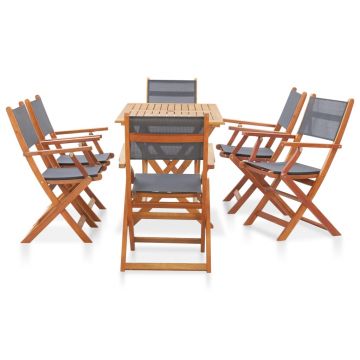 vidaXL Set mobilier de exterior, 7 piese, gri, lemn masiv de eucalipt