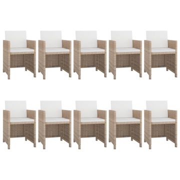 vidaXL Set mobilier de exterior cu perne, 11 piese, bej, poliratan