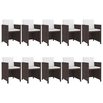 vidaXL Set mobilier de exterior cu perne, 11 piese, maro, poliratan