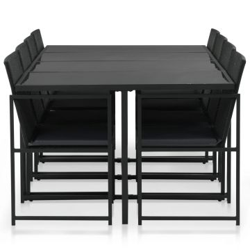 vidaXL Set mobilier de exterior cu perne, 9 piese, negru, poliratan
