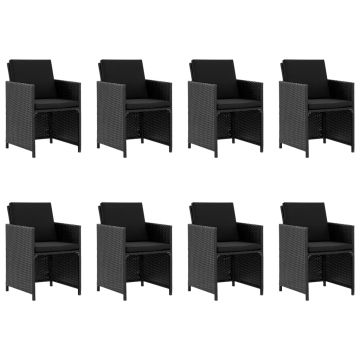 vidaXL Set mobilier de exterior cu perne, 9 piese, negru, poliratan