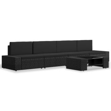 vidaXL Set mobilier de grădină, 5 piese, negru, poliratan