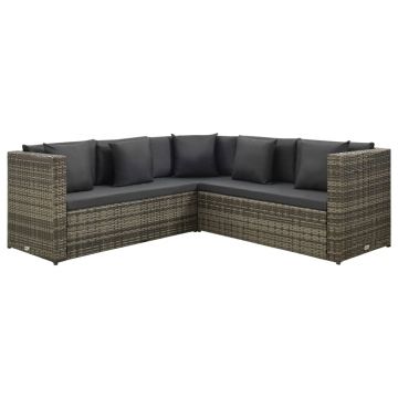 vidaXL Set mobilier de grădină cu perne, 4 piese, gri, poliratan