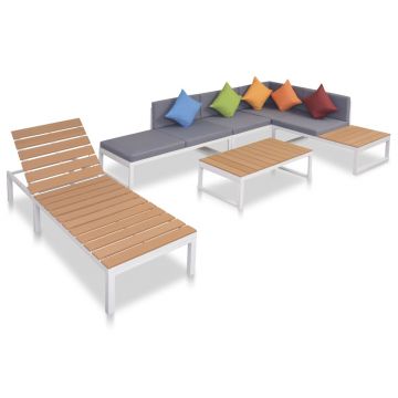 vidaXL Set mobilier de grădină cu perne, 5 piese, aluminiu și WPC