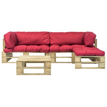 vidaXL Set mobilier de grădină din paleți cu perne roșii 4 piese lemn
