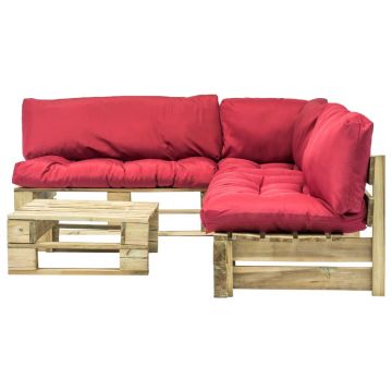 vidaXL Set mobilier de grădină din paleți cu perne roșii 4 piese lemn