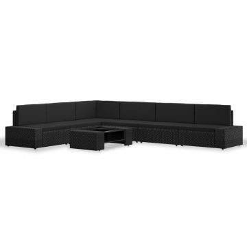 vidaXL Set mobilier grădină, 7 piese, negru, poliratan