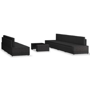 vidaXL Set mobilier grădină, 8 piese, negru, poliratan