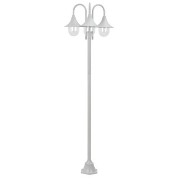 vidaXL Stâlp iluminare grădină, E27, 220 cm, aluminiu, 3 lămpi, alb