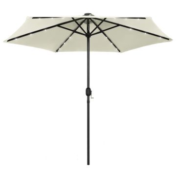 vidaXL Umbrelă de soare cu LED și stâlp aluminiu, alb nisipiu, 270 cm