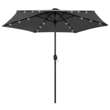 vidaXL Umbrelă de soare cu LED și stâlp aluminiu, antracit, 270 cm