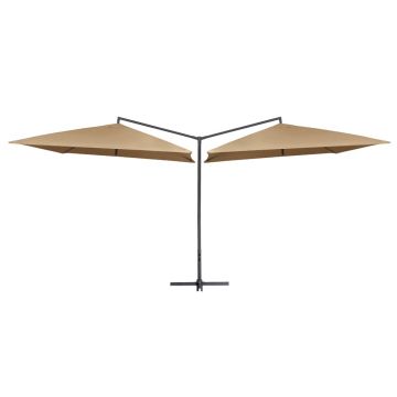 vidaXL Umbrelă de soare dublă, stâlp din oțel, gri taupe, 250x250 cm