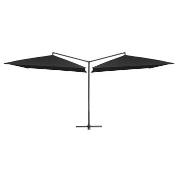 vidaXL Umbrelă de soare dublă, stâlp din oțel, negru, 250 x 250 cm