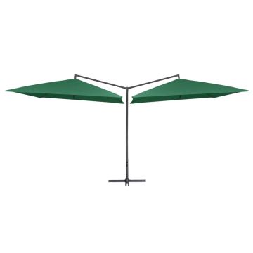 vidaXL Umbrelă de soare dublă, stâlp din oțel, verde, 250 x 250 cm
