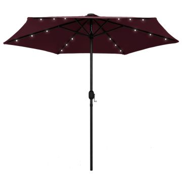 vidaXL Umbrelă de soare, LED-uri și stâlp aluminiu, bordo, 270 cm