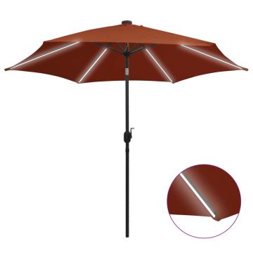 vidaXL Umbrelă de soare, LED-uri și stâlp aluminiu, cărămiziu, 300 cm