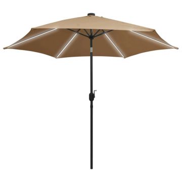 vidaXL Umbrelă de soare, LED-uri și stâlp aluminiu, gri taupe, 300 cm