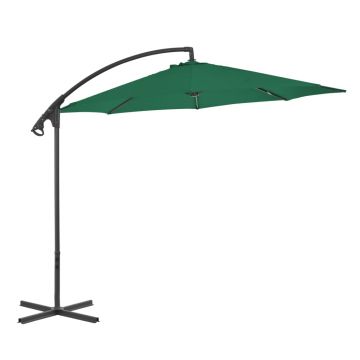 vidaXL Umbrelă suspendată cu stâlp din oțel, verde, 300 cm