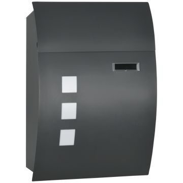 HOMCOM Cutie Postala Curbata din Otel Zincat cu 3 Fante si 2 Chei de Securitate incluse, 45x10x32 cm, Gri | Aosom Romania