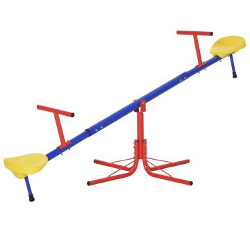 Leagan pentru Copii 3-8 ani Dublu Outsunny, Pivotant la 360° din Metal si PP, Multicolor 182x77x43cm | Aosom Romania