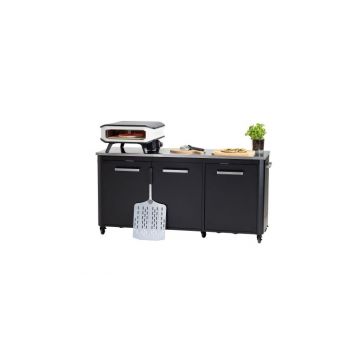 Modul bucatarie de exterior cu 3 usi, spatii depozitare si blat de lucru din inox Cozze negru 180 x 60 x 90 cm 90528