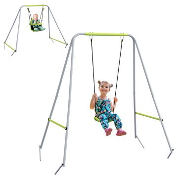 Outsunny Balansoar portic balansoar 2 în 1 pentru bebeluși curea de siguranță cu 5 puncte interior exterior verde | Aosom Romania