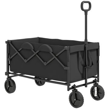 Outsunny Cărucior de Grădină de 160L cu 4 Roți, Geantă Extensibilă, Mâner Rotativ și Reglabil, 95x55x102 cm, Negru | Aosom Romania