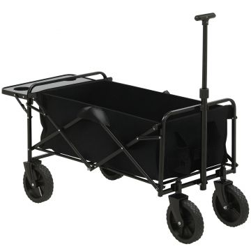 Outsunny Cărucior de Grădină Pliabil 4 Roți material textil detasabil mânecă telescopică Inclinație reglabilă Tavă Rabatabilă negru | Aosom Romania