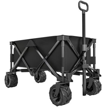 Outsunny Carucior plaja pliabil cu roti fata pivotante 360° si maner telescopic 108x55x55 cm negru | Aosom Romania