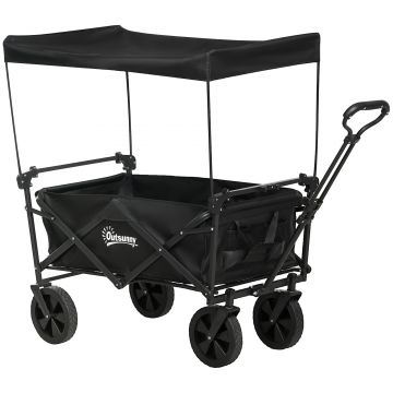 Outsunny Cărucior Pliabil de Exterior cu Copertină Detașabilă, Rezistent pentru Grădină și Camping, cu Maner Telescopic | Aosom Romania