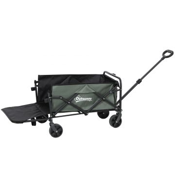 Outsunny Cărucior Pliabil de Grădină cu Deschidere Posterioară, Roți, Buzunare de Depozitare și Mâner, 125x48x78-102 cm, Verde | Aosom Romania