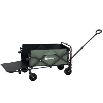Outsunny Cărucior Pliabil de Grădină de 72l cu Deschidere Posterioară, Roți, Buzunare și Mâner, 114x46x65-92 cm, Verde | Aosom Romania