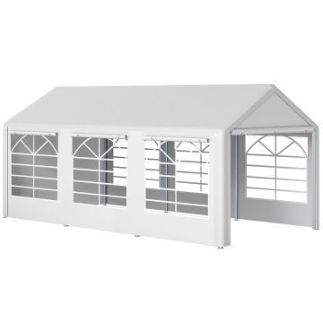 Outsunny Cort de Gradină cu Ferestre Laterale, Uși cu Balama și Copertină Anti UV, 600x300x280 cm, Alb | Aosom Romania