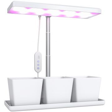Outsunny Lampă pentru Plante cu 30 de Lumini LED și 3 Vase 31.8x13.4x35.6 cm Alb | Aosom Romania