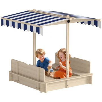 Outsunny Nisipar Lemnos pentru Copii, cu Acoperiș Parasolar, Bancă Integrată și Capac, Design Ergonomic | Aosom Romania