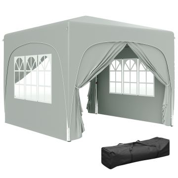 Outsunny Pavilion Pliabil cu Ferestre Laterale și Geantă de Transport, 300x300x273 cm, Gri Deschis | Aosom Romania