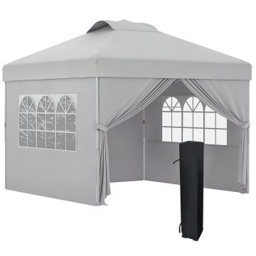 Outsunny Pavilion Pliabil cu Înălțime Reglabilă, Ușă, 2 Ferestre și Geantă de Transport, 297x297x284 cm, Gri Deschis | Aosom Romania